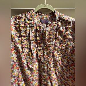 J. Crew button up Liberty floral poplin shirt with ruffle details. Size Small